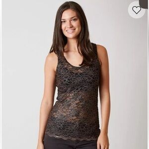 Y2K {BKE}l The Buckle Sheer Lace Tank Top Fitted Black Gold Size XS Whimsigoth
